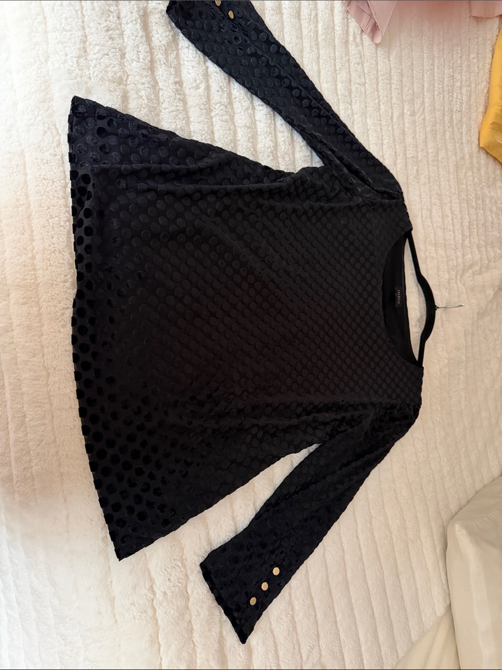 Talbots Black Polka-Dot Velvet Burnout Long Sleeve Top